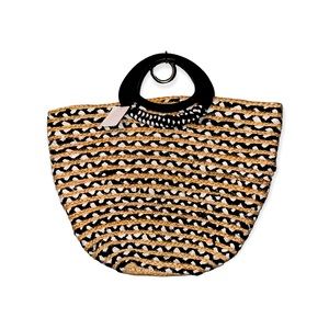 SHIRALEAH Jute Tote with Wooden Handles NWT